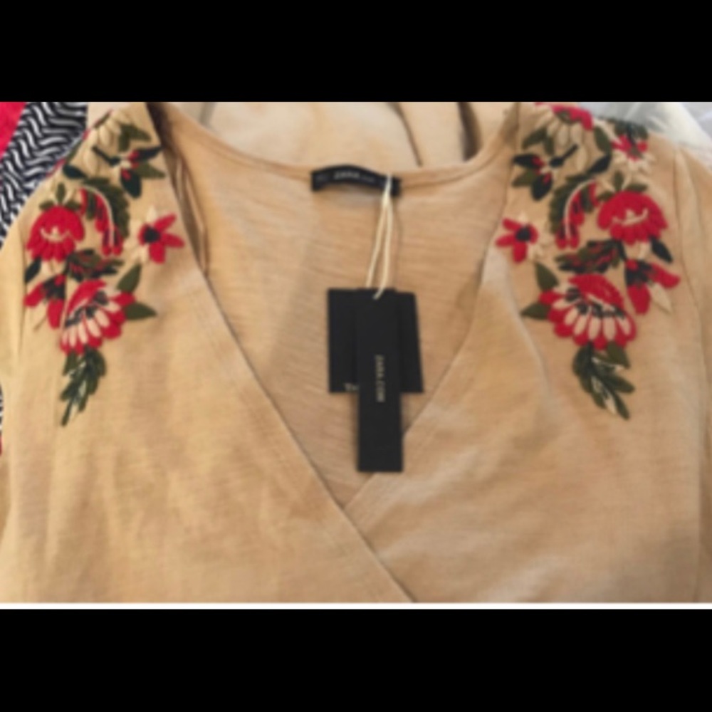 Zara Knit Embroidered Faux Wrap Dress